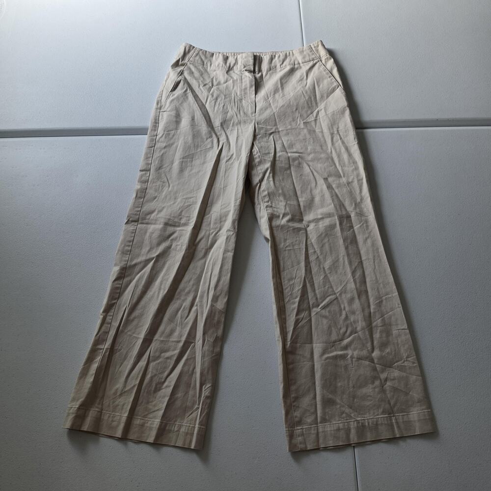 Theory Dress Pants Womens 0 Beige Wide Leg Twill Zip Front Pockets Business